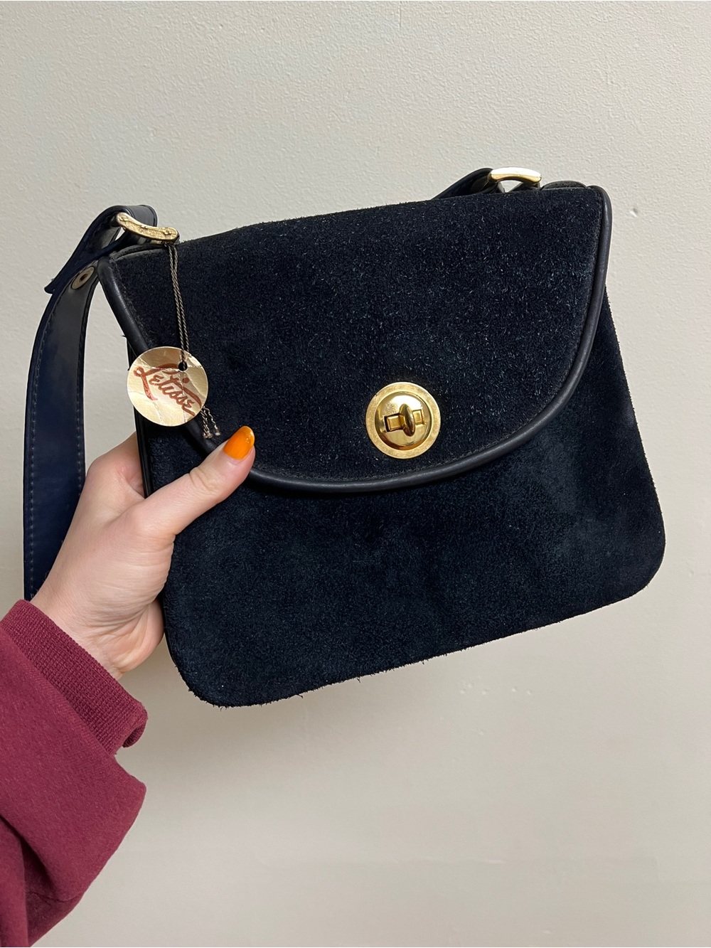 Classic navy Suede Turn-Lock Shoulder Bag MCM vintage NWT